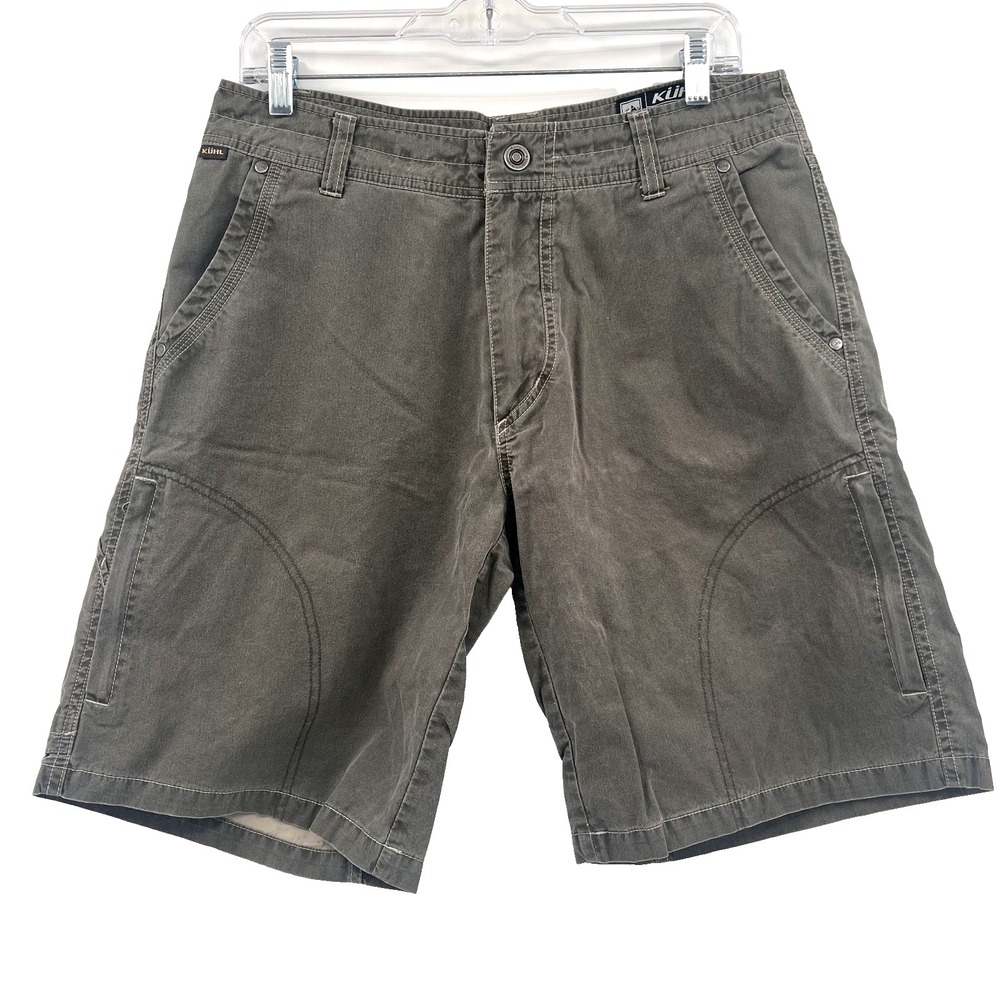 KUHL Men's Size 32 Gray Vintage Patina Dye 10" Ramblr Zipper-Pocket Cargo Shorts